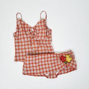 Coco Rave Plaid Bathing Suit 2 piece two pcSwimming floral flowers embroidery